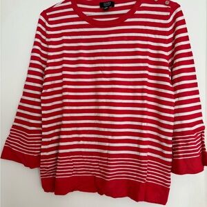 Jones New York Red and White Striped Long Sleeve Sweater